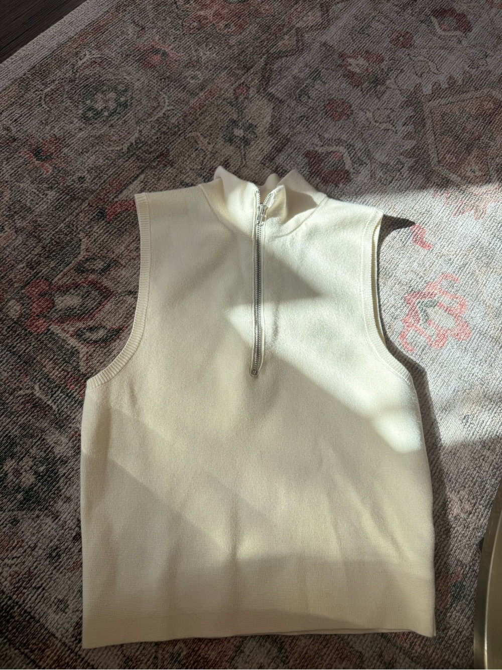 vestique Cream Sleeveless Half-Zip Knit Tank